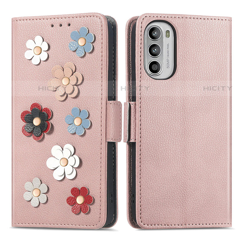 Funda de Cuero Cartera con Soporte Flores Carcasa S02D para Motorola Moto Edge (2022) 5G