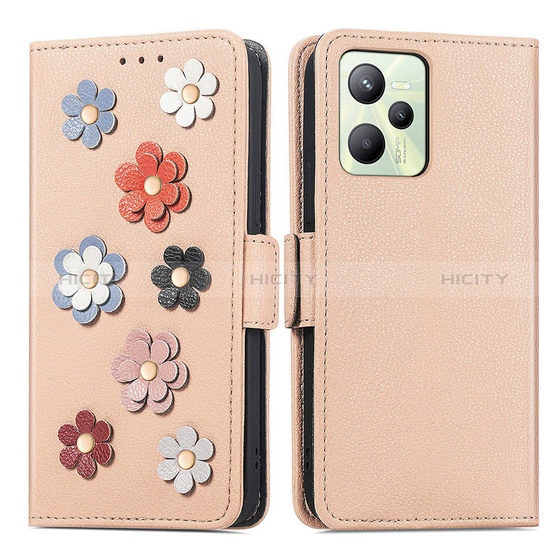 Funda de Cuero Cartera con Soporte Flores Carcasa S02D para Realme C35 Caqui