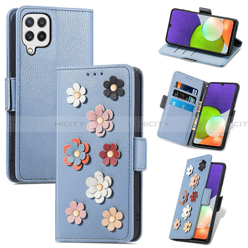 Funda de Cuero Cartera con Soporte Flores Carcasa S02D para Samsung Galaxy A22 4G