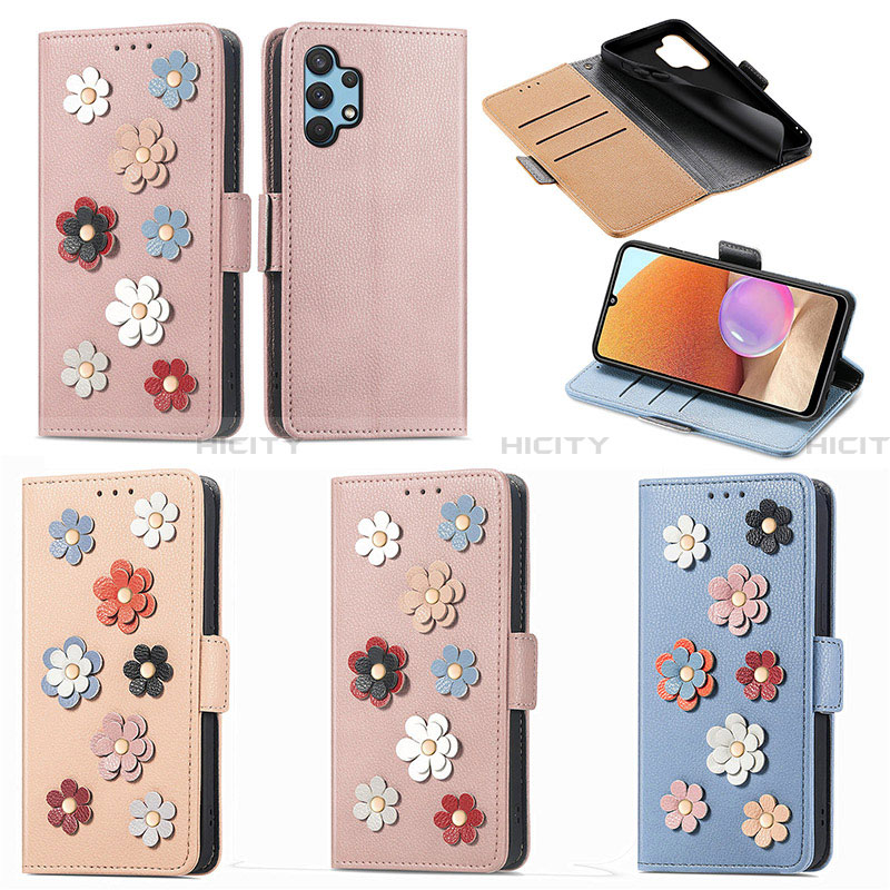 Funda de Cuero Cartera con Soporte Flores Carcasa S02D para Samsung Galaxy A32 5G