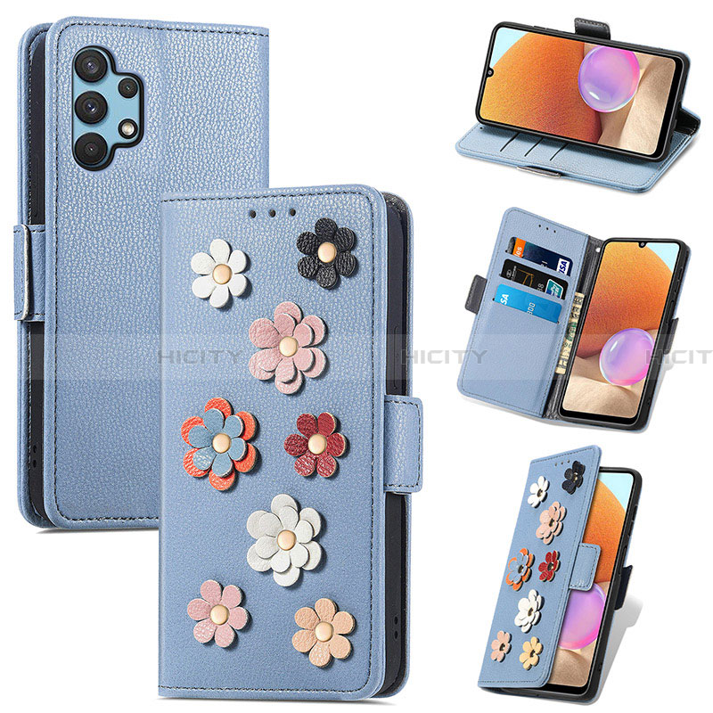 Funda de Cuero Cartera con Soporte Flores Carcasa S02D para Samsung Galaxy A32 5G