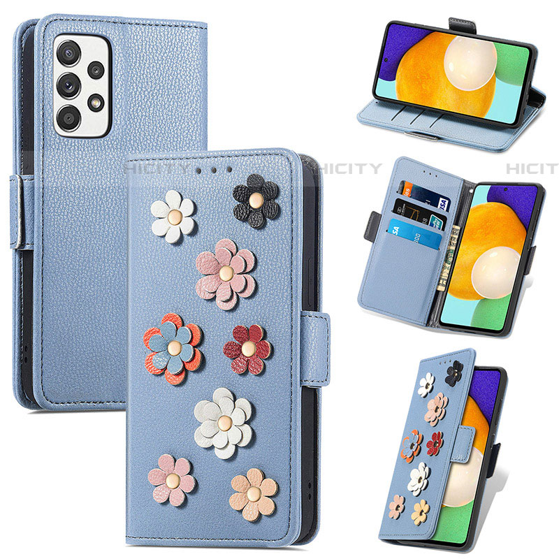 Funda de Cuero Cartera con Soporte Flores Carcasa S02D para Samsung Galaxy A52 5G