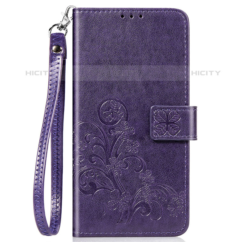 Funda de Cuero Cartera con Soporte Flores Carcasa S02D para Samsung Galaxy F41 Morado