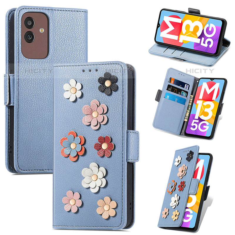 Funda de Cuero Cartera con Soporte Flores Carcasa S02D para Samsung Galaxy M13 5G