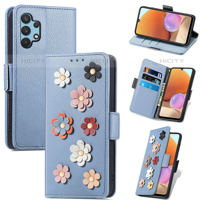 Funda de Cuero Cartera con Soporte Flores Carcasa S02D para Samsung Galaxy M32 5G