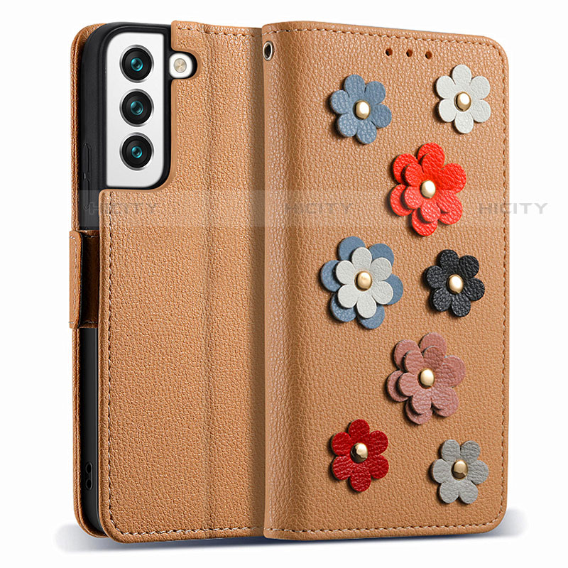 Funda de Cuero Cartera con Soporte Flores Carcasa S02D para Samsung Galaxy S21 Plus 5G