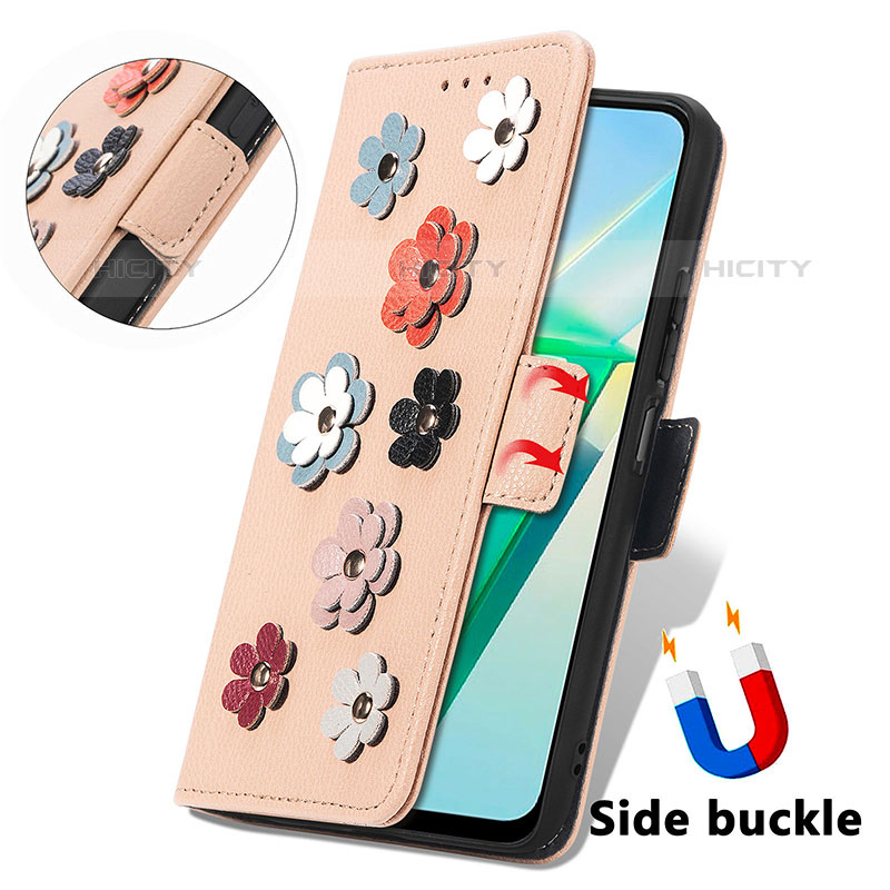 Funda de Cuero Cartera con Soporte Flores Carcasa S02D para Vivo iQOO Z6x