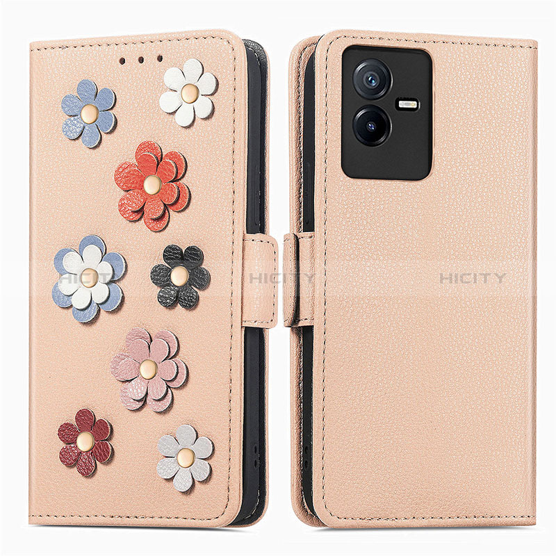 Funda de Cuero Cartera con Soporte Flores Carcasa S02D para Vivo T2x 5G