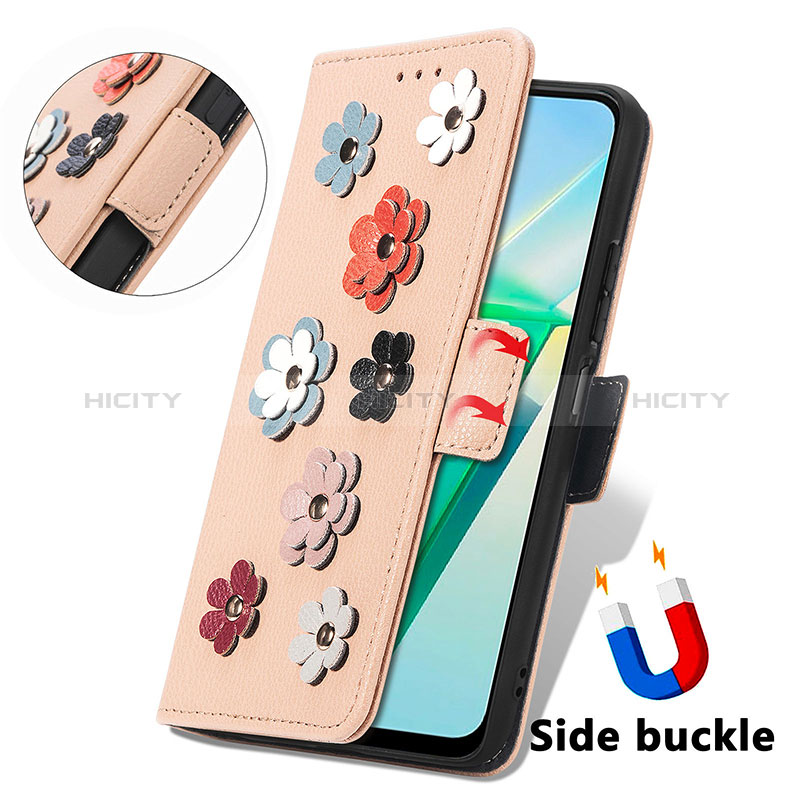 Funda de Cuero Cartera con Soporte Flores Carcasa S02D para Vivo T2x 5G