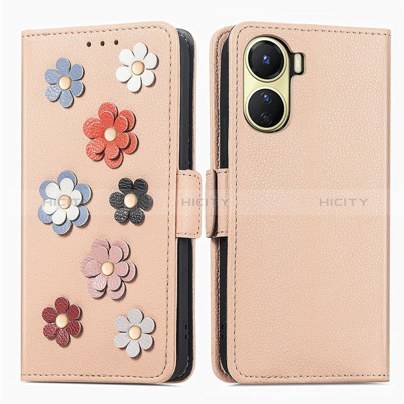 Funda de Cuero Cartera con Soporte Flores Carcasa S02D para Vivo Y16