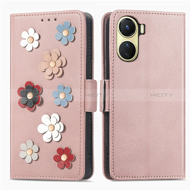 Funda de Cuero Cartera con Soporte Flores Carcasa S02D para Vivo Y16