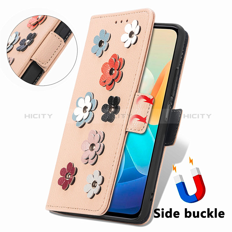 Funda de Cuero Cartera con Soporte Flores Carcasa S02D para Vivo Y77e t1