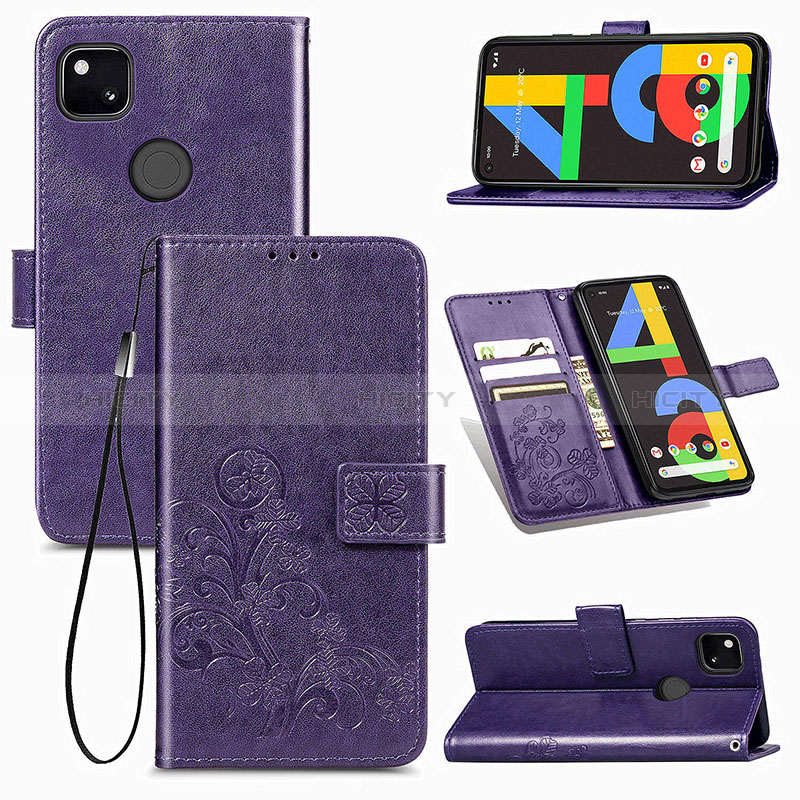 Funda de Cuero Cartera con Soporte Flores Carcasa S03D para Google Pixel 4a