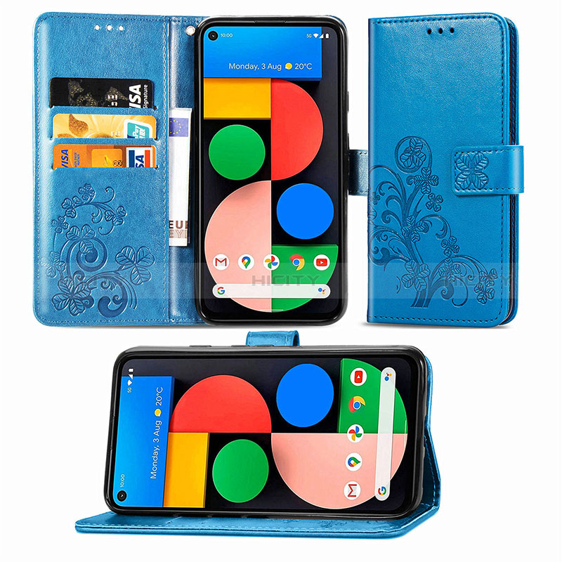 Funda de Cuero Cartera con Soporte Flores Carcasa S03D para Google Pixel 5