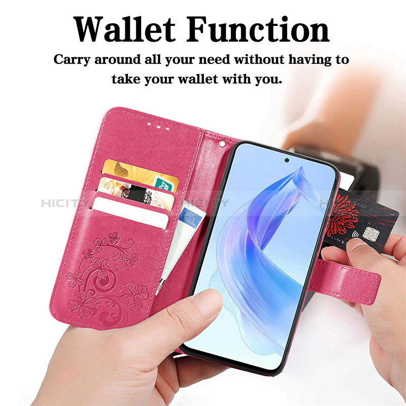 Funda de Cuero Cartera con Soporte Flores Carcasa S03D para Huawei Honor 90 Lite 5G