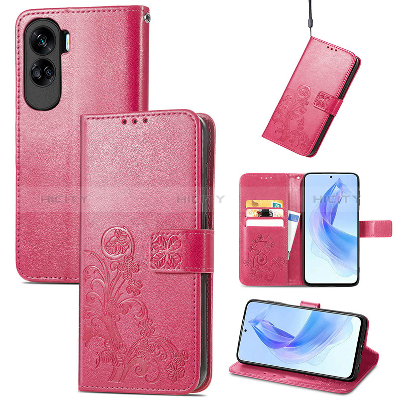 Funda de Cuero Cartera con Soporte Flores Carcasa S03D para Huawei Honor 90 Lite 5G