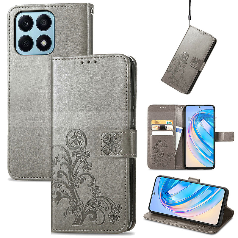 Funda de Cuero Cartera con Soporte Flores Carcasa S03D para Huawei Honor X8a 4G