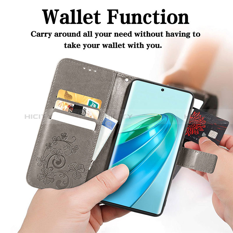 Funda de Cuero Cartera con Soporte Flores Carcasa S03D para Huawei Honor X9a 5G