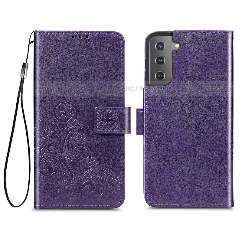 Funda de Cuero Cartera con Soporte Flores Carcasa S03D para Samsung Galaxy S21 Plus 5G