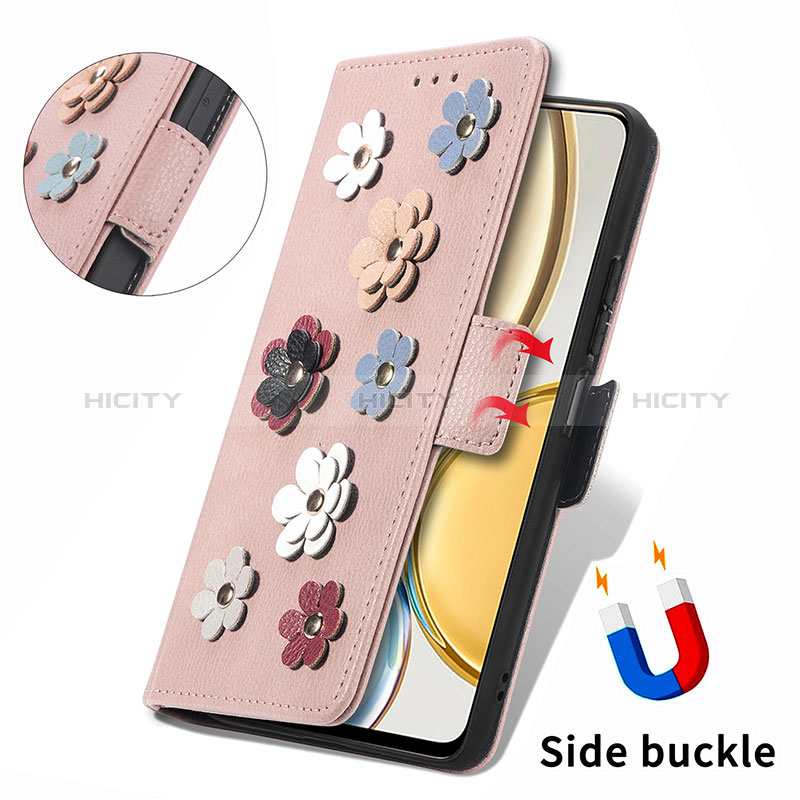 Funda de Cuero Cartera con Soporte Flores Carcasa S04D para Huawei Honor X9 5G