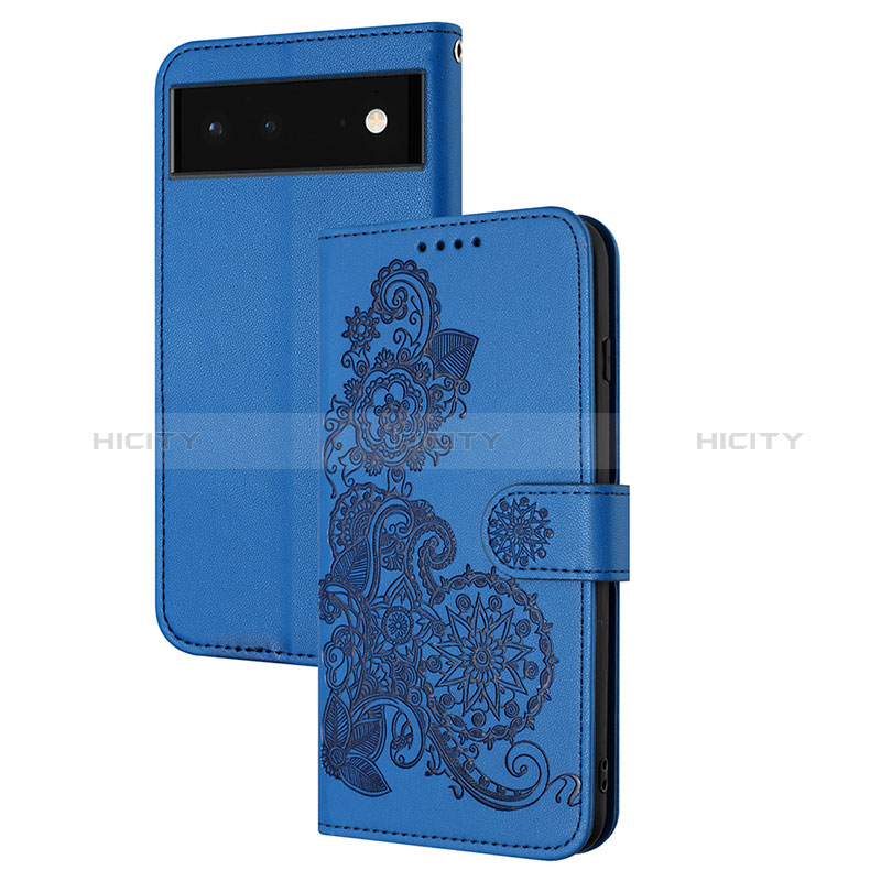 Funda de Cuero Cartera con Soporte Flores Carcasa Y01X para Google Pixel 6 Pro 5G Azul