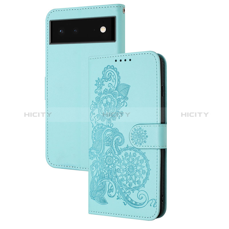 Funda de Cuero Cartera con Soporte Flores Carcasa Y01X para Google Pixel 6 Pro 5G Azul Claro