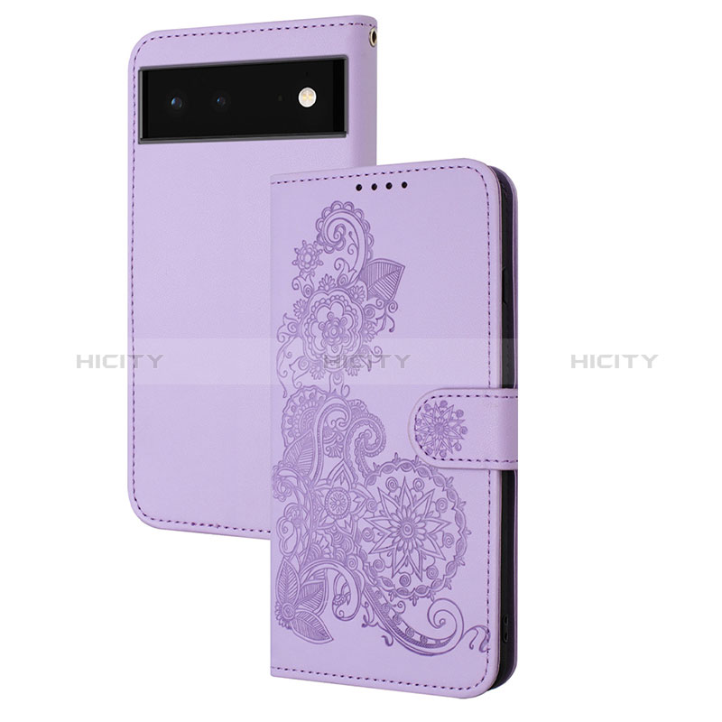 Funda de Cuero Cartera con Soporte Flores Carcasa Y01X para Google Pixel 6 Pro 5G Morado