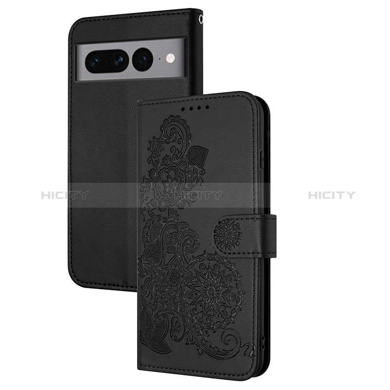 Funda de Cuero Cartera con Soporte Flores Carcasa Y01X para Google Pixel 7 Pro 5G Negro