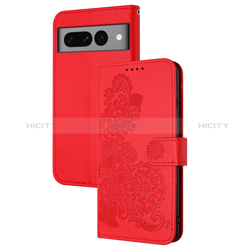 Funda de Cuero Cartera con Soporte Flores Carcasa Y01X para Google Pixel 7 Pro 5G Rojo