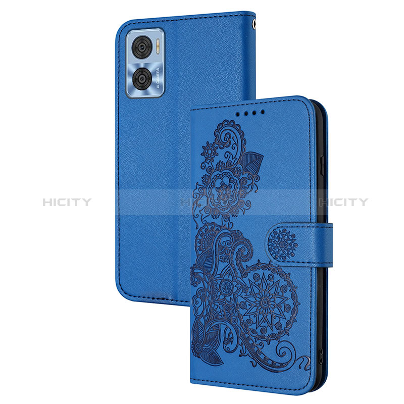 Funda de Cuero Cartera con Soporte Flores Carcasa Y01X para Motorola Moto E22 Azul