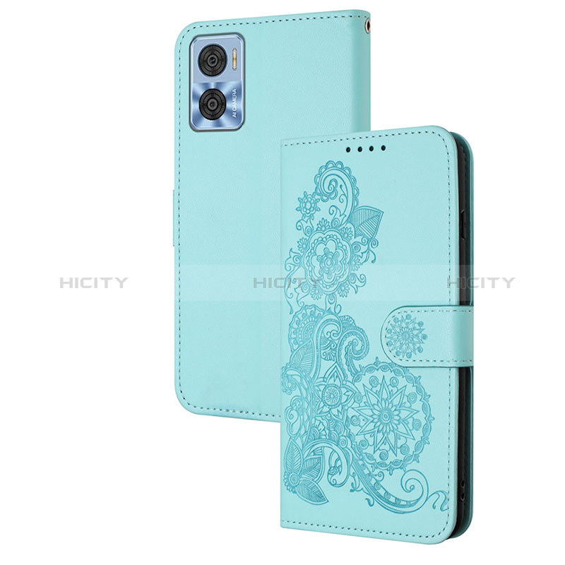 Funda de Cuero Cartera con Soporte Flores Carcasa Y01X para Motorola Moto E22 Azul Claro