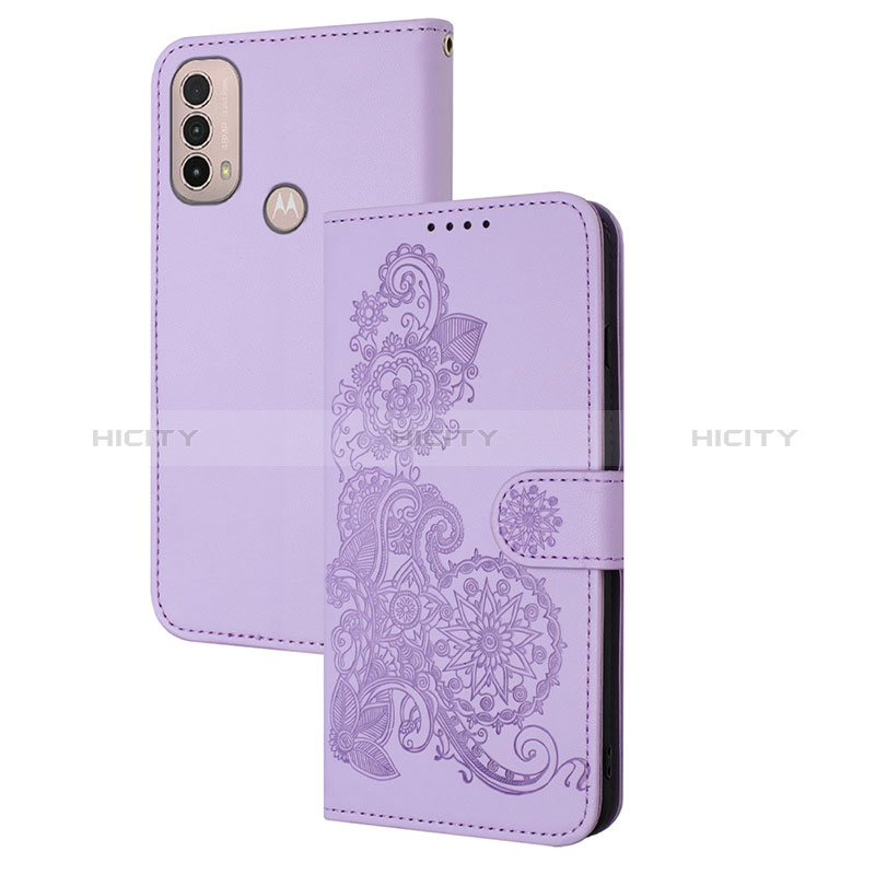 Funda de Cuero Cartera con Soporte Flores Carcasa Y01X para Motorola Moto E40 Morado