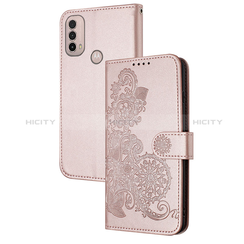 Funda de Cuero Cartera con Soporte Flores Carcasa Y01X para Motorola Moto E40 Oro Rosa