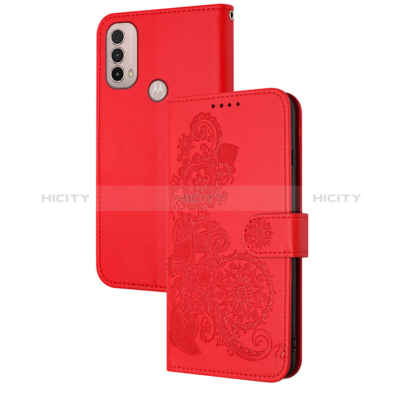 Funda de Cuero Cartera con Soporte Flores Carcasa Y01X para Motorola Moto E40 Rojo