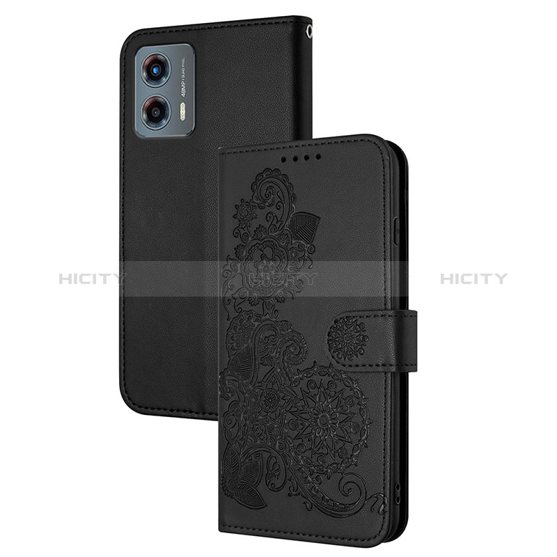 Funda de Cuero Cartera con Soporte Flores Carcasa Y01X para Motorola Moto G 5G (2023) Negro