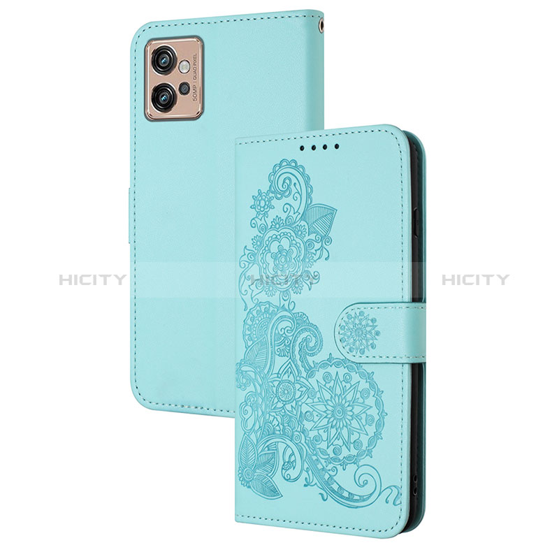 Funda de Cuero Cartera con Soporte Flores Carcasa Y01X para Motorola Moto G32 Azul Claro