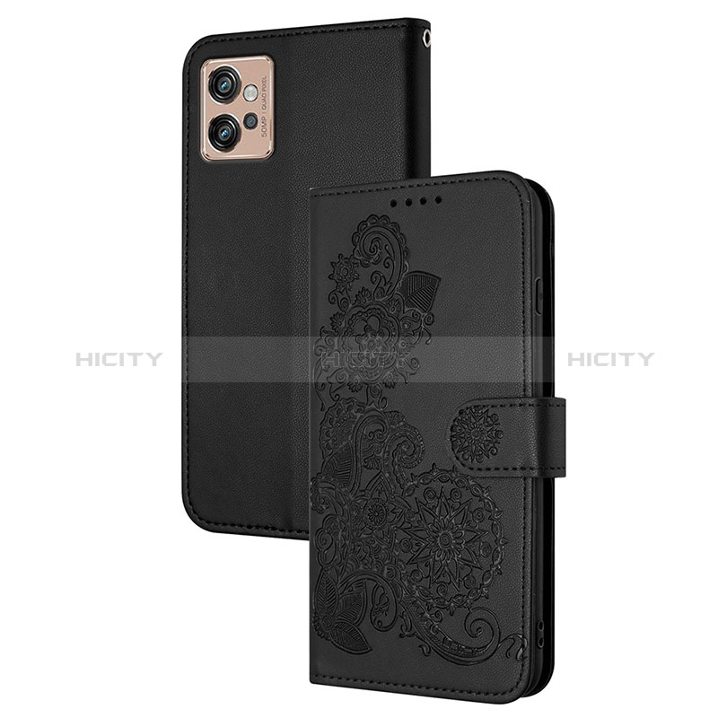 Funda de Cuero Cartera con Soporte Flores Carcasa Y01X para Motorola Moto G32 Negro