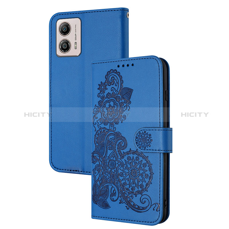 Funda de Cuero Cartera con Soporte Flores Carcasa Y01X para Motorola Moto G53 5G Azul