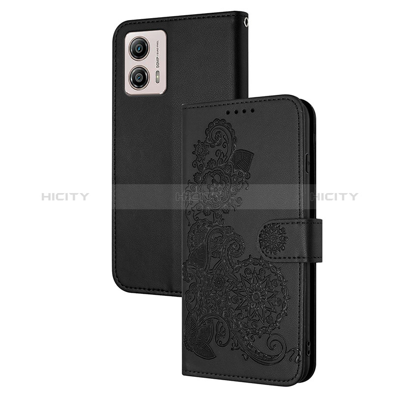 Funda de Cuero Cartera con Soporte Flores Carcasa Y01X para Motorola Moto G53 5G Negro