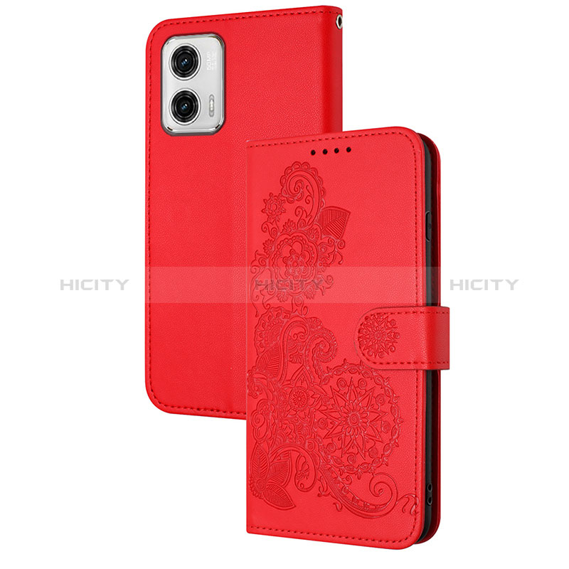 Funda de Cuero Cartera con Soporte Flores Carcasa Y01X para Motorola Moto G73 5G Rojo