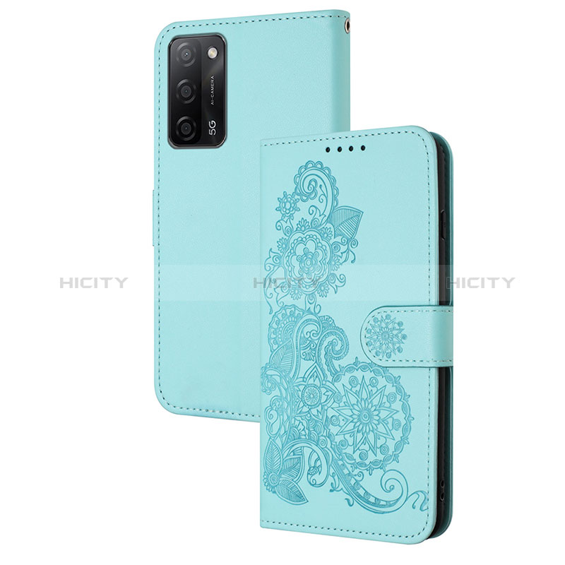 Funda de Cuero Cartera con Soporte Flores Carcasa Y01X para Oppo A55 5G Azul Claro