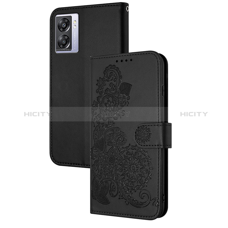 Funda de Cuero Cartera con Soporte Flores Carcasa Y01X para Oppo A57 5G Negro