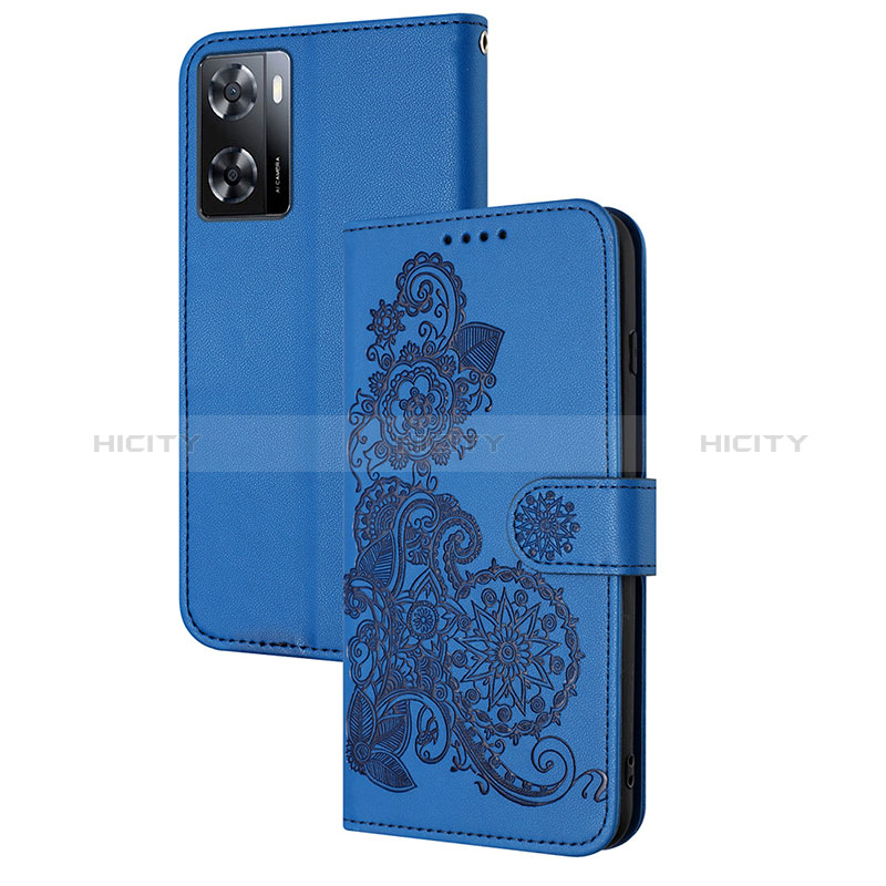 Funda de Cuero Cartera con Soporte Flores Carcasa Y01X para Oppo A77 4G Azul