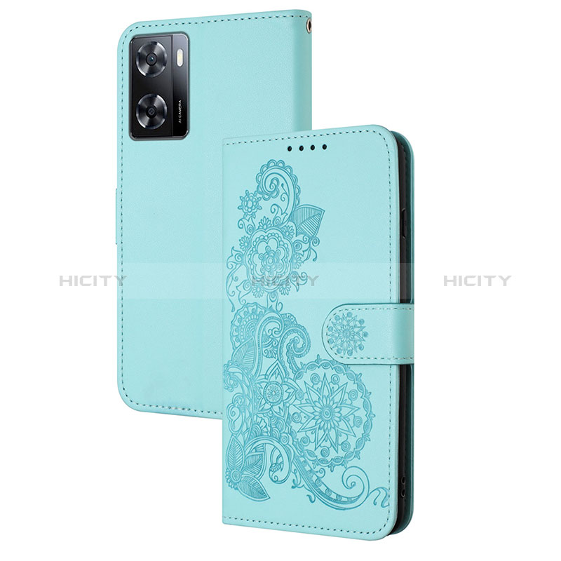 Funda de Cuero Cartera con Soporte Flores Carcasa Y01X para Oppo A77 4G Azul Claro