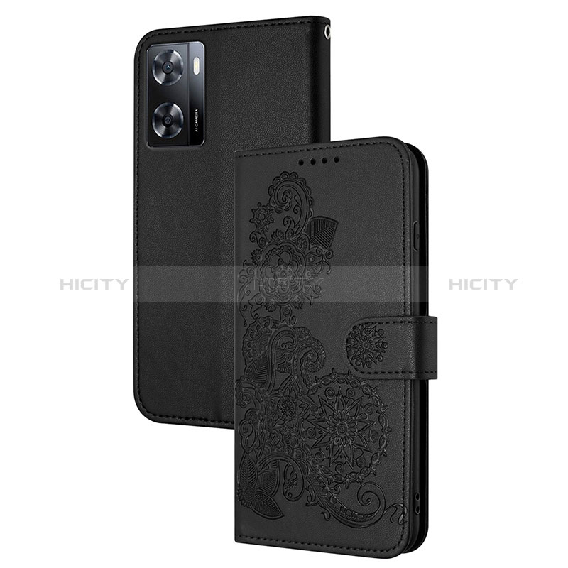 Funda de Cuero Cartera con Soporte Flores Carcasa Y01X para Oppo A77 4G Negro