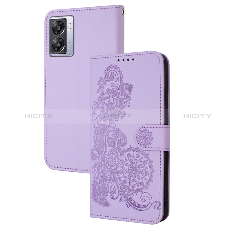 Funda de Cuero Cartera con Soporte Flores Carcasa Y01X para Oppo A77 5G Morado