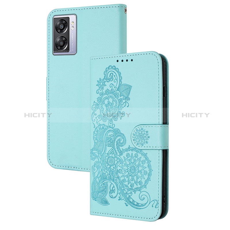 Funda de Cuero Cartera con Soporte Flores Carcasa Y01X para Realme Narzo 50 5G Azul Claro