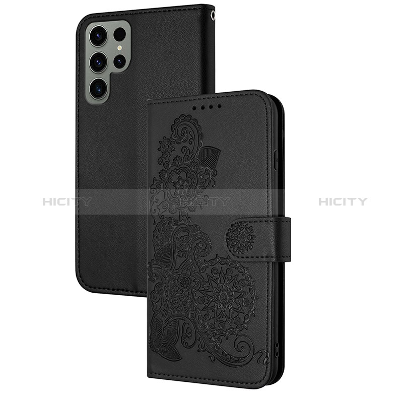 Funda de Cuero Cartera con Soporte Flores Carcasa Y01X para Samsung Galaxy S22 Ultra 5G Negro