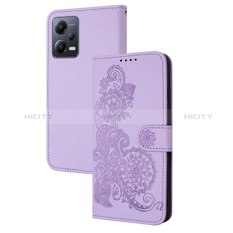 Funda de Cuero Cartera con Soporte Flores Carcasa Y01X para Xiaomi Poco X5 5G Morado