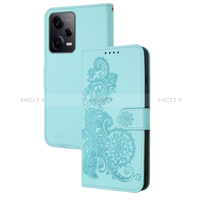 Funda de Cuero Cartera con Soporte Flores Carcasa Y01X para Xiaomi Redmi Note 12 Explorer Azul Claro